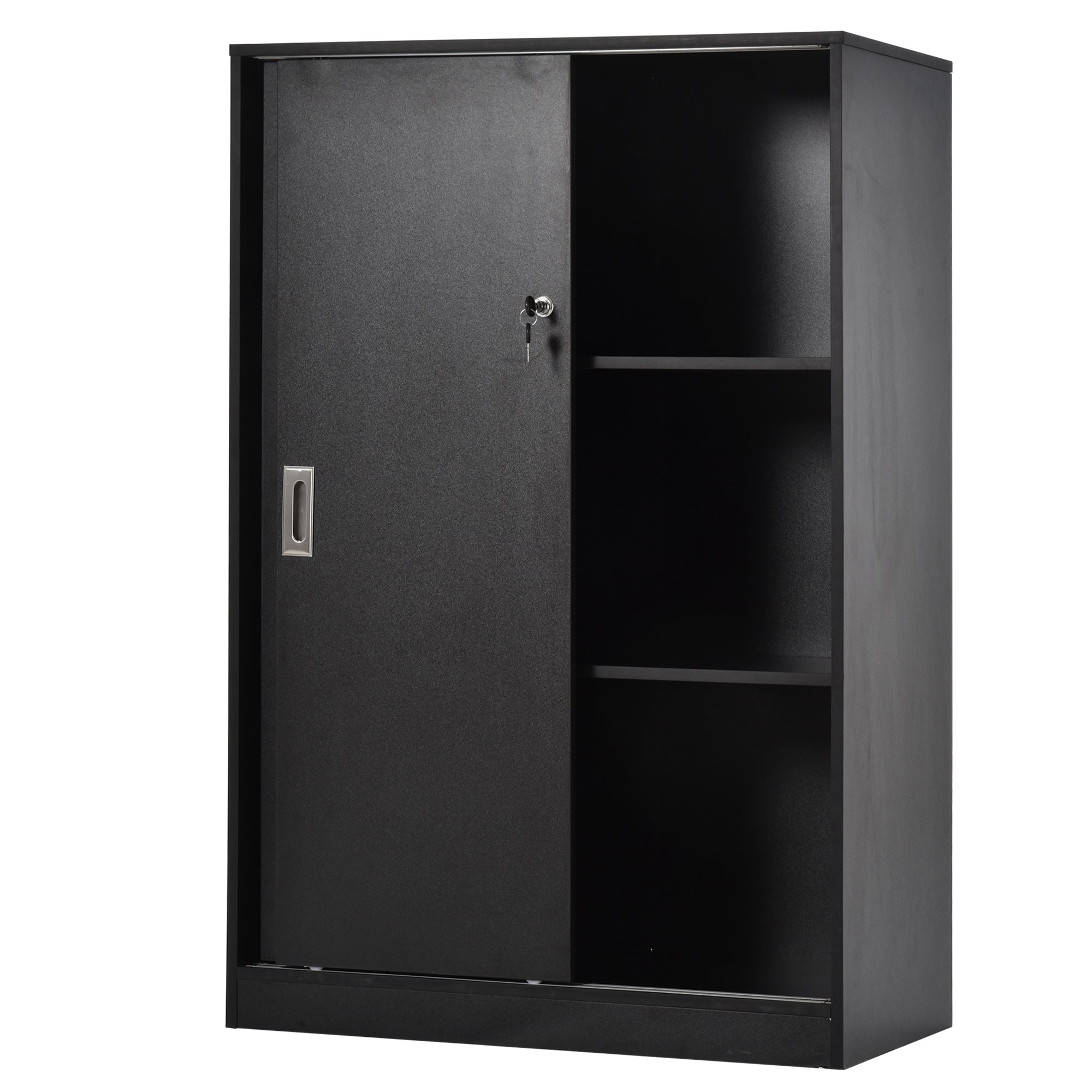 Armoire de Bureau 2 Portes coulissantes verrouillables dim. 80L x 40l x 120H cm 2 étagères Panneaux Particules Noir