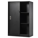 Armoire de Bureau 2 Portes coulissantes verrouillables dim. 80L x 40l x 120H cm 2 étagères Panneaux Particules Noir