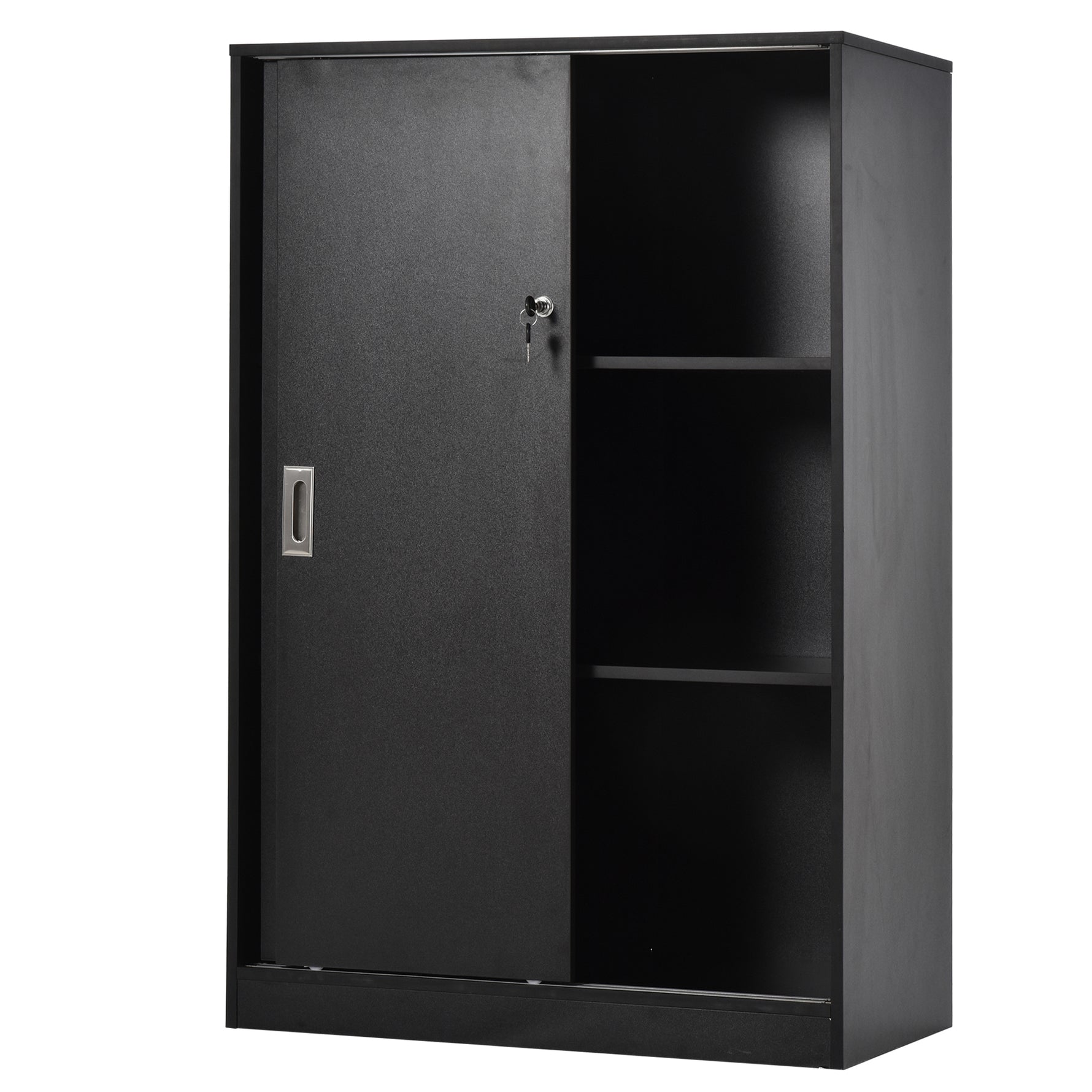 Armoire de Bureau 2 Portes coulissantes verrouillables dim. 80L x 40l x 120H cm 2 étagères Panneaux Particules Noir