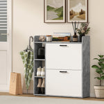 Meuble à chaussures 15 paires, armoire à chaussures moderne avec 2 tiroirs rabattables, 83x24x90,5cm, blanc et gris
