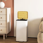 Poubelle de Cuisine 20L, Poubelle avec Pédale, Couvercle en Bambou à Fermeture Douce, Seau Intérieur Amovible, Blanc