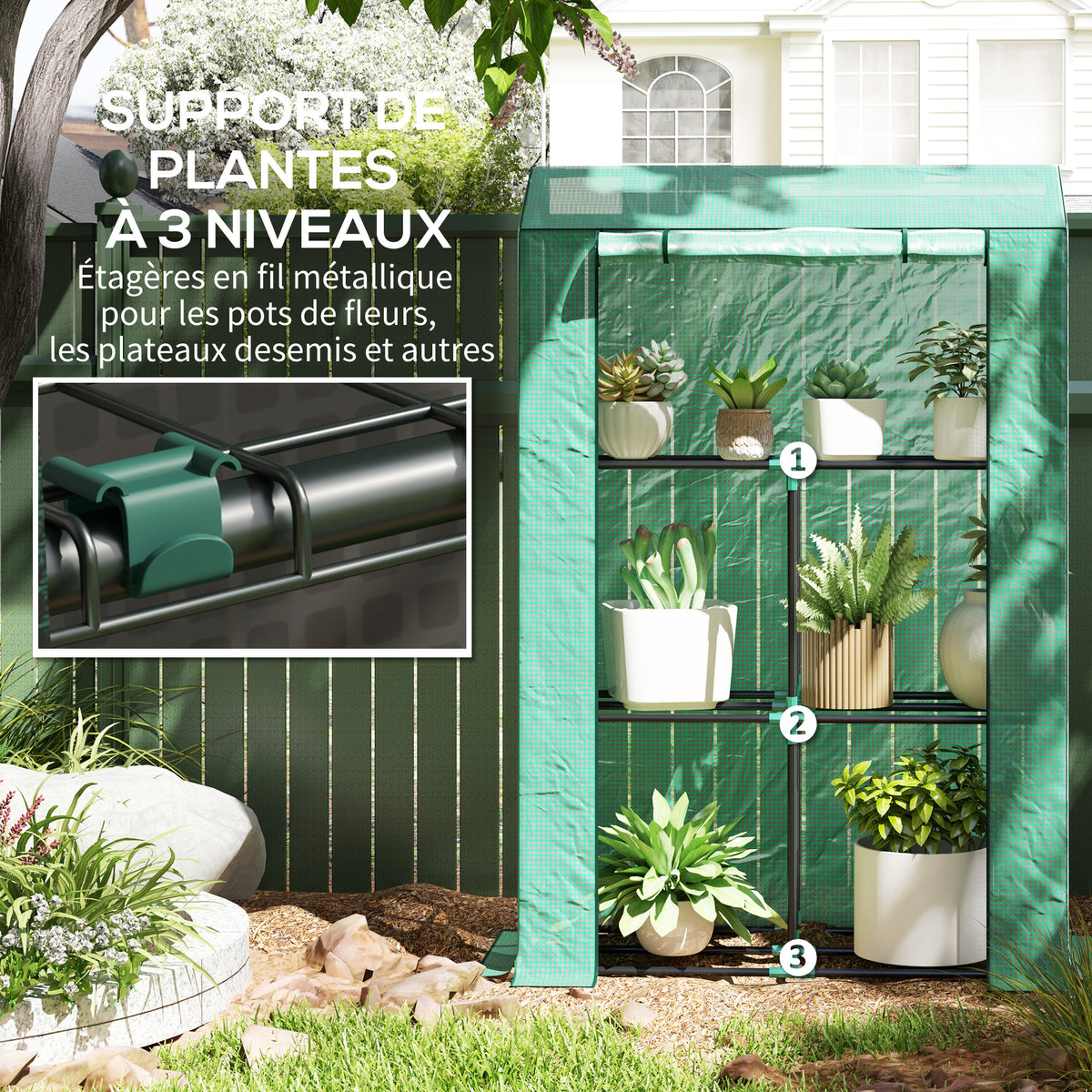 Serre de jardin avec étagères 3 niveaux serre d'hivernage bâche renforcée en PE porte enroulable 100 x 40 x 150 cm vert