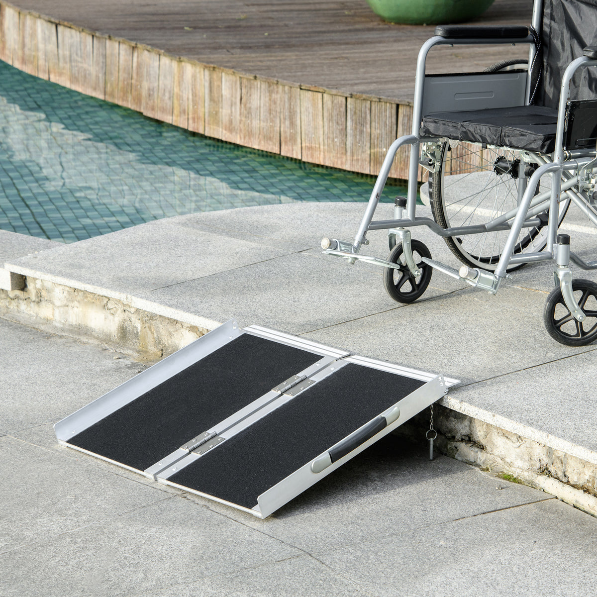 Rampe de Fauteuil Roulant Rampe de Chargement Rampe d'accès antidérapante Pliable avec Bordures de sécurité alu. Noir