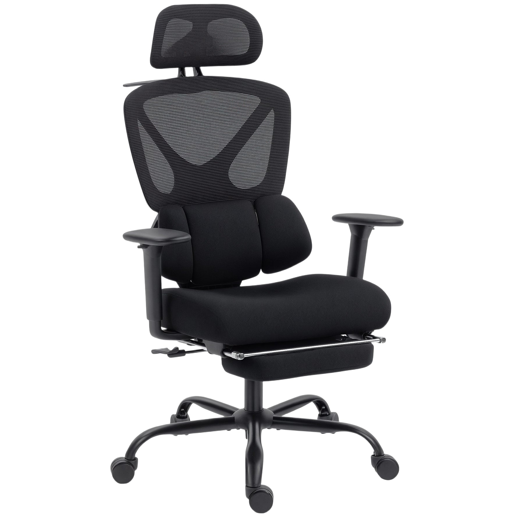 Chaise bureau ergonomique, fauteuil de bureau avec soutien lombaire dynamique adaptatif, 73x75x120-128cm, noir
