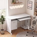 Bureau d'ordinateur, 100 x 52 x 75 cm, tablette coulissante pour clavier, tiroirs et support d'unité centrale, blanc