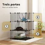 Gabbia per gatti da interno Recinto per gatti modulabile 3 porte Amaca Scaletta per piccoli animali domestici 70x70x105cm Nero