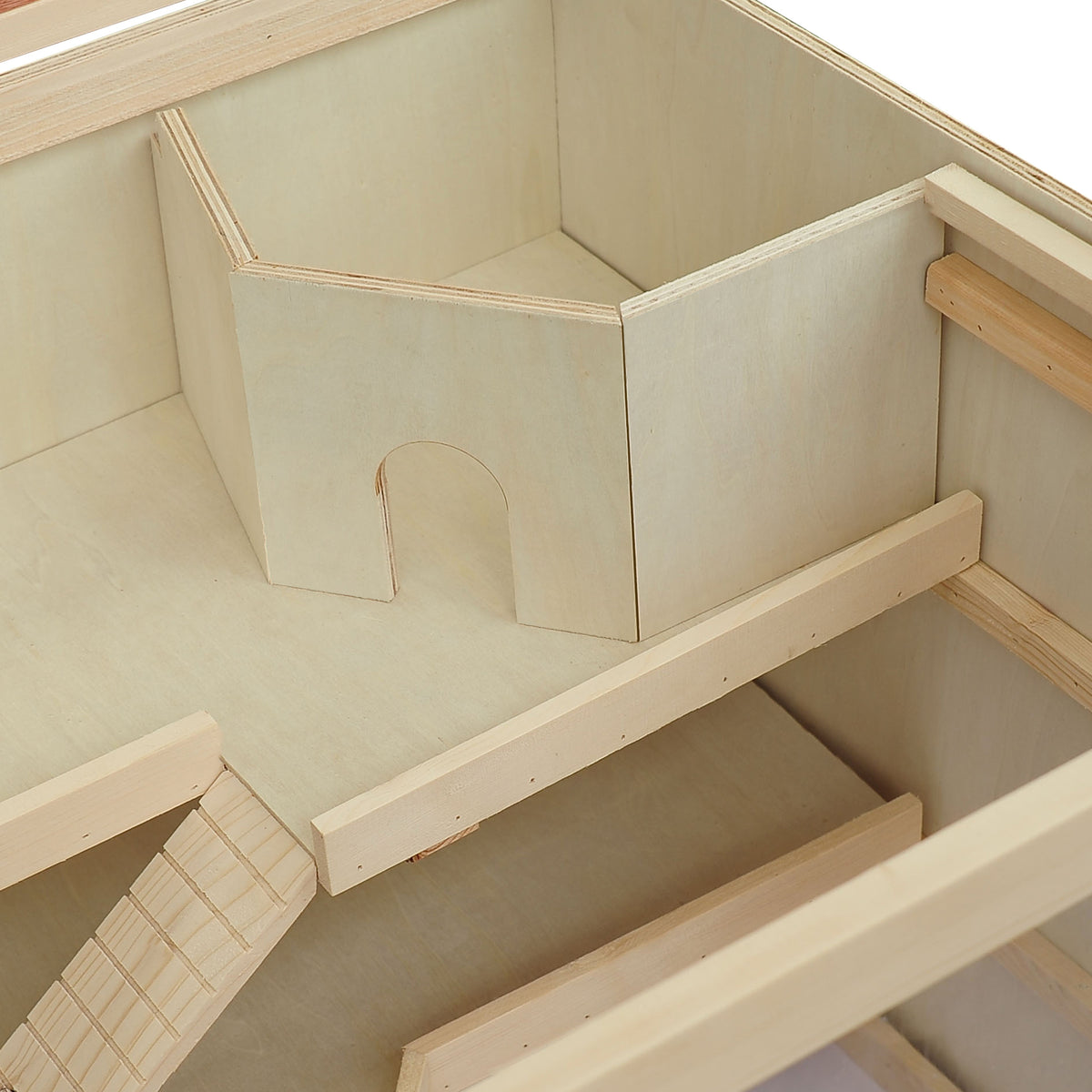 Jaula para hámster y jerbos de 2 niveles con techo abatible, ventanas, caseta y 2 escaleras, 115 x 57 x 55 cm, efecto madera natural