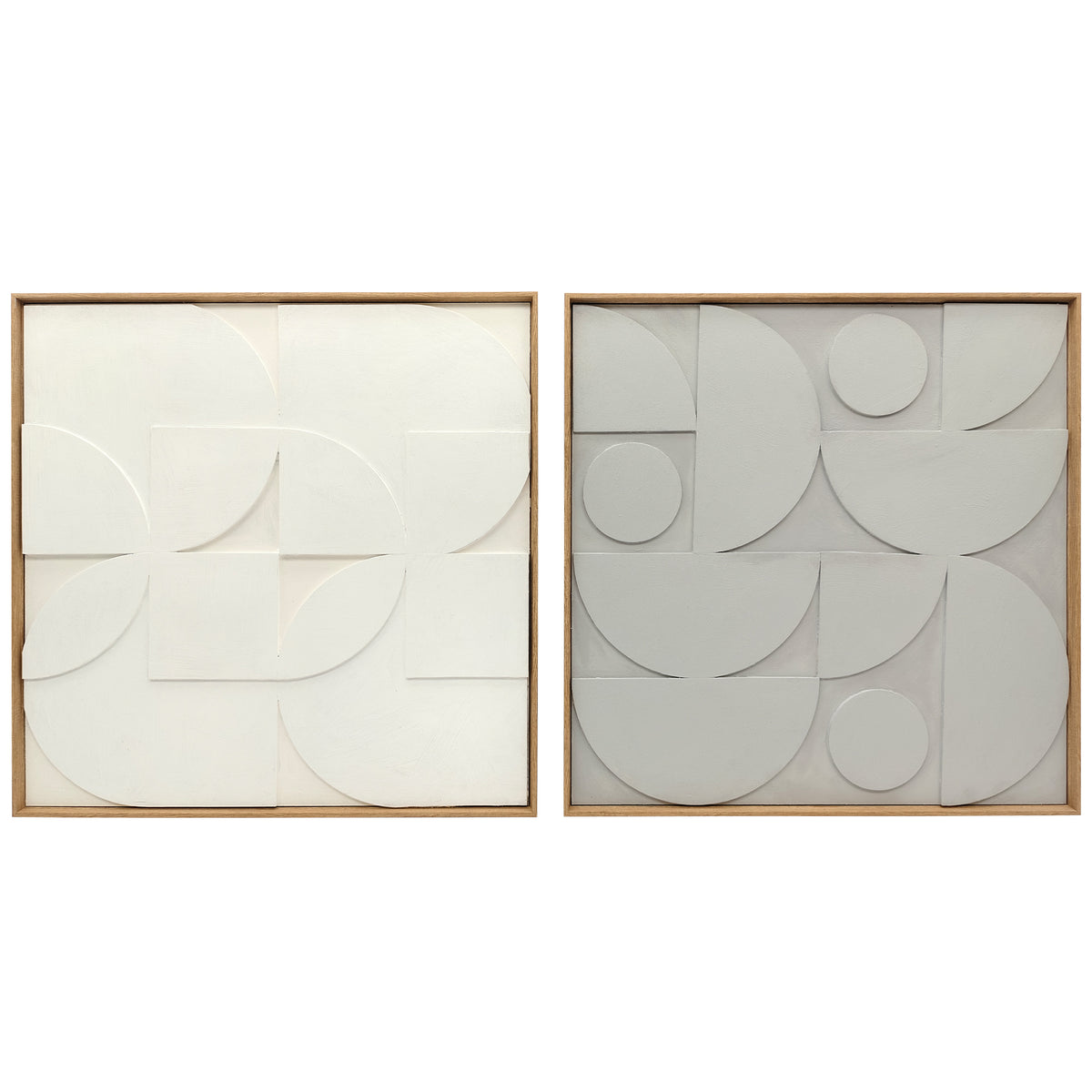 Lot de 2 tableaux abstraits 3D, décoration murale en bois géométrique, pour salon, chambre, bureau, 80 x 80 cm, blanc