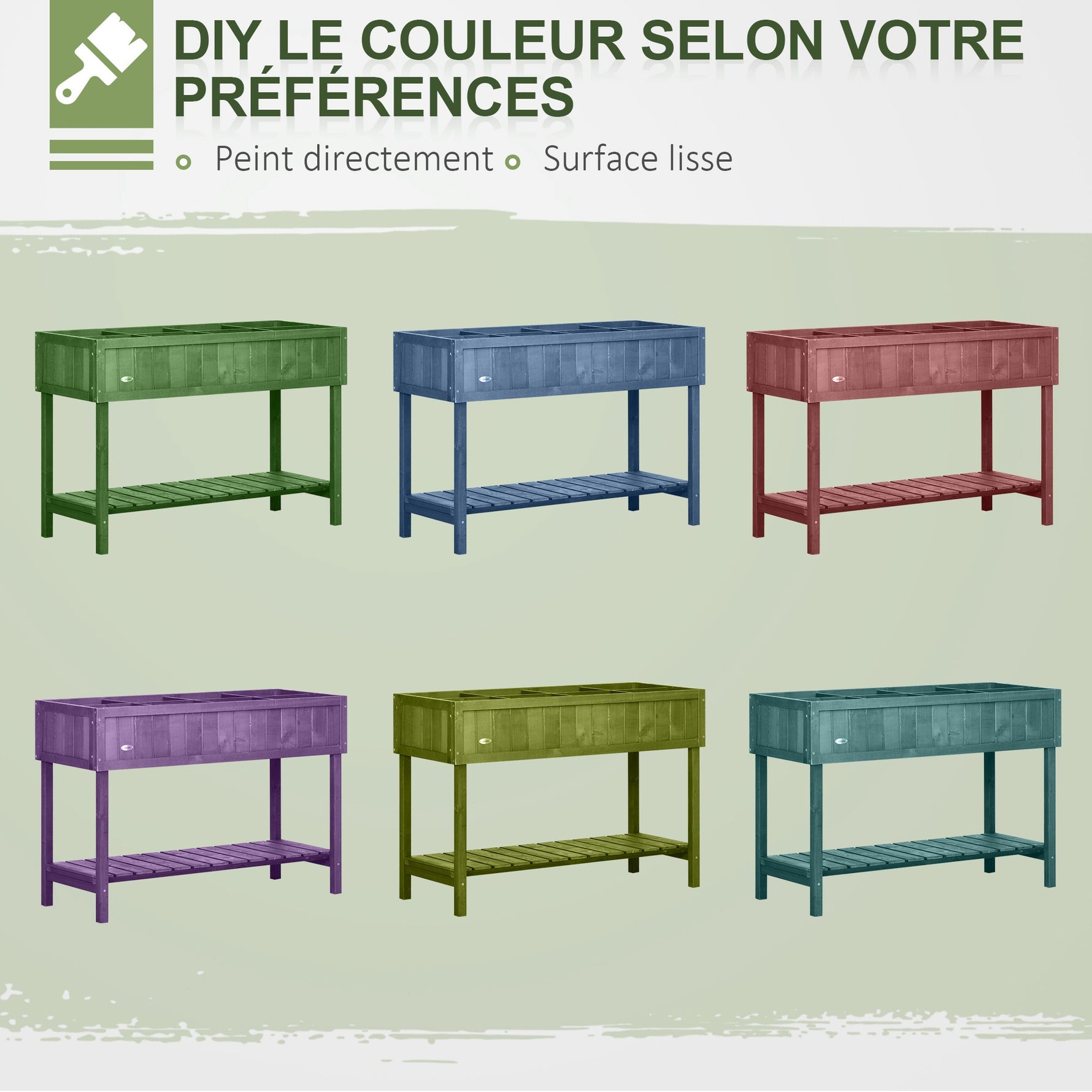 Jardinière sur Pieds carré Potager étagère dim. 110L x 46l x 76H cm 8 Compartiments Inserts d'irrigation Bois de Sapin