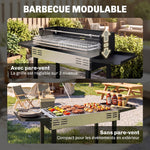 Barbecue charbon de bois BBQ avec grille de gril à 3 niveaux et étagères latérales pliables, 118 x 32 x 90 cm, noir