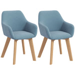 Lot de 2 chaises de salle à manger Fauteuil Assise rembourrée en tissu effet velours Pieds en bois, bleu
