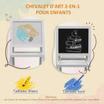Tableau chevalet enfant 2 en 1 face ardoise magnétique et face tableau noir à craie blanc