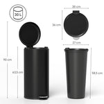 Poubelle de Cuisine 30 L en Métal, Poubelle à Pédale avec Couvercle à Fermeture Douce et Seau Amovible, Noir