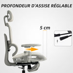 Chaise de bureau ergonomique en maille, fauteuil de bureau inclinable, accoudoirs 3D, appui-tête réglable, beige