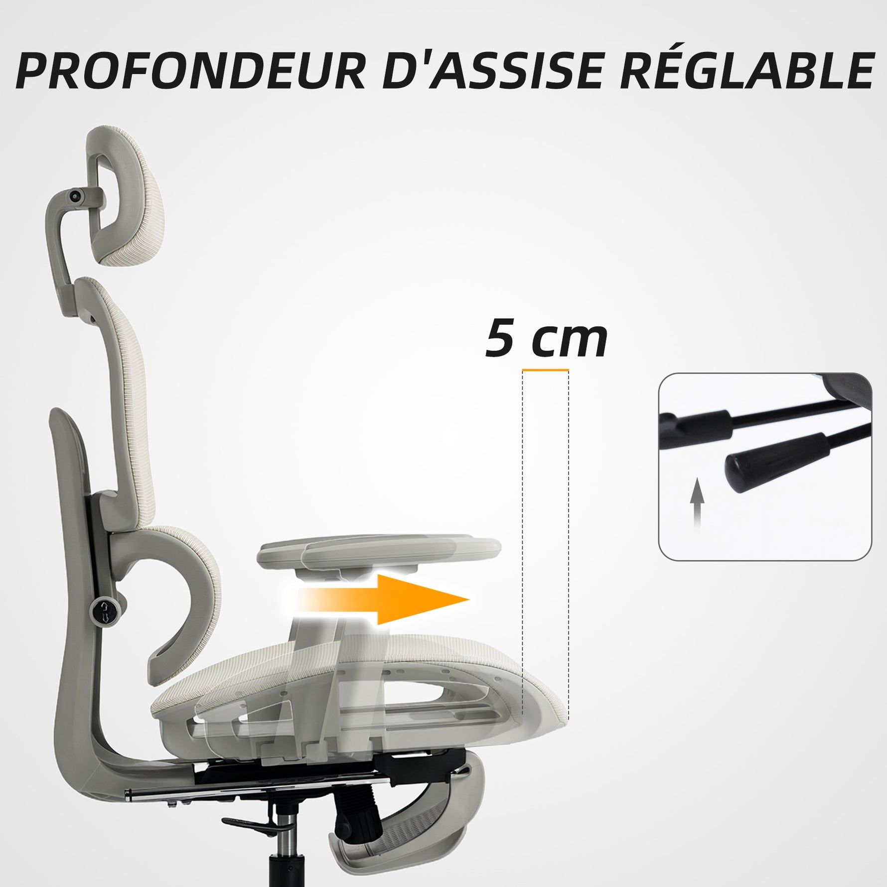 Chaise de bureau ergonomique en maille, fauteuil de bureau inclinable, accoudoirs 3D, appui-tête réglable, beige