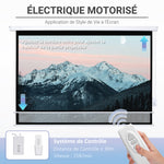 Écran vidéoprojecteur 100 Pouces, 16:9 4K HD écran de projection motorisé et électrique, écran de projection tv et home cinéma, montage mural ou plafond, panneau de commande et télécommande