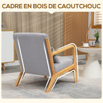 Fauteuil lounge - 3 coussins inclus - assise profonde - accoudoirs - structure bois hévéa - velours givré gris