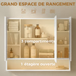 Armadietto a muro da bagno con specchio, mobiletto da bagno 3 ante a specchio, ripiani regolabili, 90x15x75cm, bianco