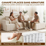 Canapé d'angle 256 cm avec méridienne, canapé-lit 3 places en chenille forme de L, assise et accoudoirs larges, beige
