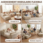 Canapé Modulaire en U Compressé 337 cm, Canapé Convertible 4 places en Velours Côtelé, Assise Large, Crème
