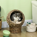 Panier lit surélevé pour chat, niche grotte cosy grand confort, dim. 40L x 37l x 51H cm coussin moelleux beige inclus