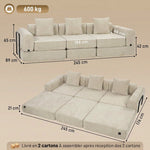Canapé-Lit Pliable 245 cm, Canapé Compressé 3 Places Modulaire en Chenille avec Assise large, 3 Coussins, Beige-2