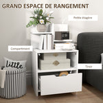 Comodino con cassetto, nicchia e ripiani portaoggetti effetto legno 45 x 35 x 73 cm bianco