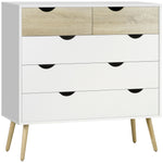 Commode 5 tiroirs Design scandinave Meuble de Rangement Chambre Panneau de Particules 99 x 39 x 101 cm Blanc Aspect chêne Clair