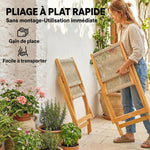 Lot de 2 Chaises de Jardin Pliantes Chaises de Balcon en Bois d'Acacia Assise en Corde Tressée Naturel et Beige