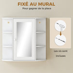 Armoire Murale avec Miroir Salle de Bain Meuble Miroir avec Rangement Toilettes 1 Porte + étagères latérales