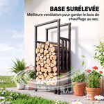 Range Bûches en Acier, Largeur & Hauteur Réglables, Étagère pour Bois de Cheminée, Charge 100 kg, 75,5x25x170cm, Noir