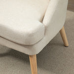 Fauteuil Scandinave Confortable pour Salon et Chambre, Pieds en Bois Massif, Revêtement en Tissu Lin, Beige