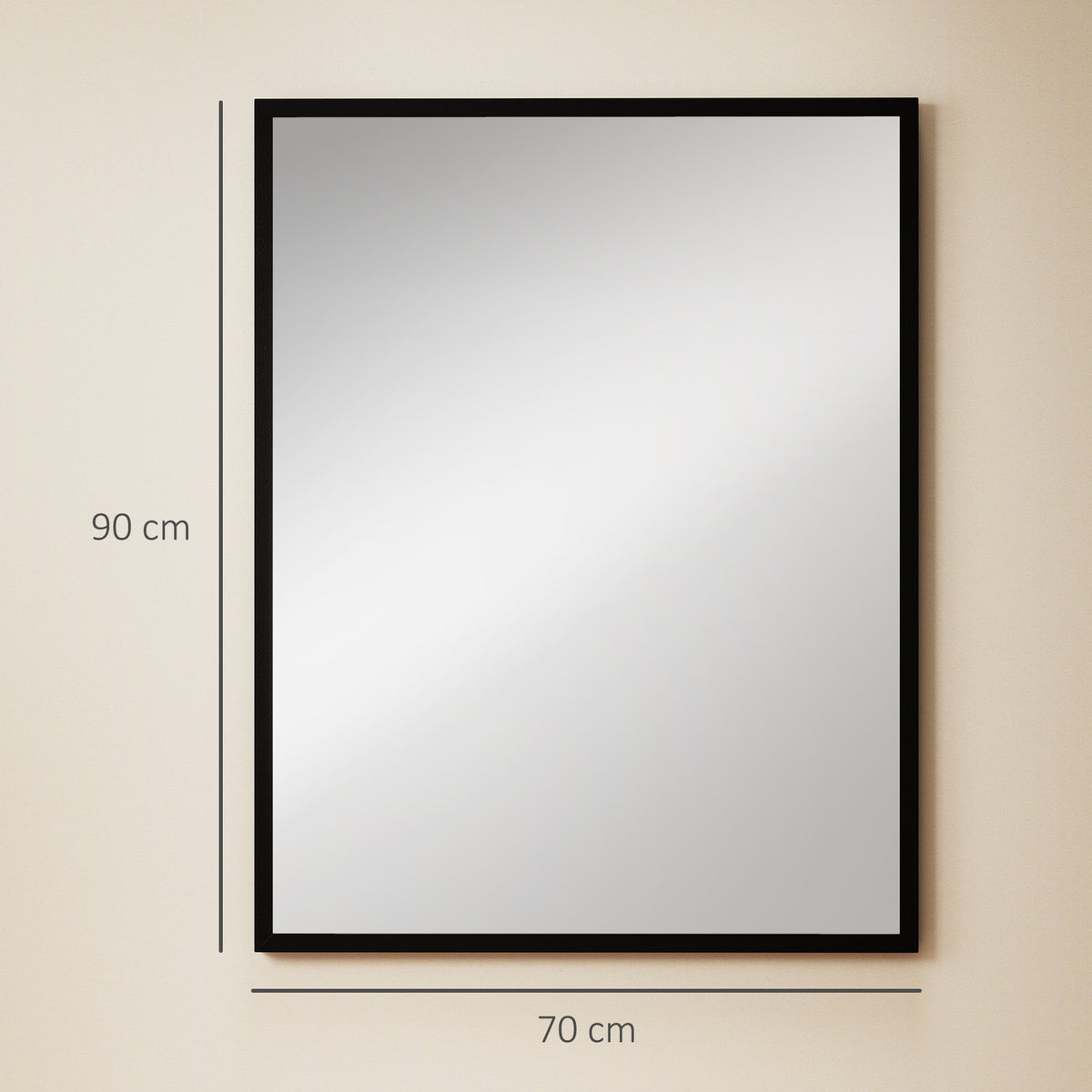 Miroir mural rectangulaire 90 x 70 cm, cadre en bois noir, idéal pour la salle de bain, salon ou chambre