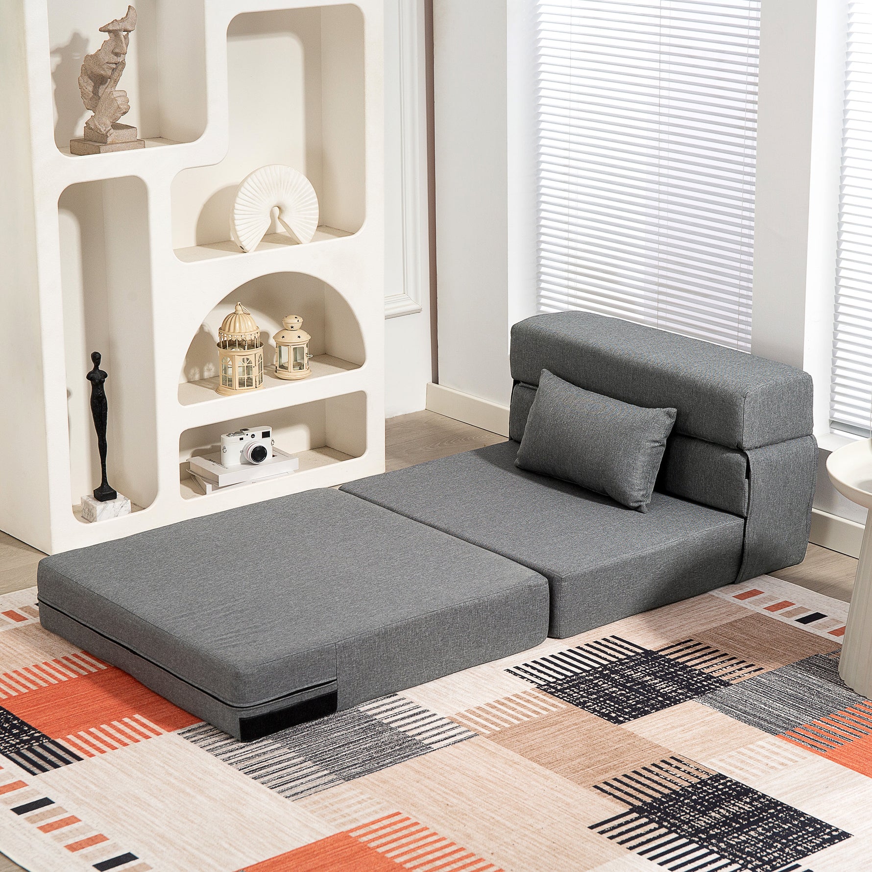 Fauteuil convertible 1 place fauteuil lit pliant, coussin inclus, pour invités, salon, petit espace, charge 120 kg, gris