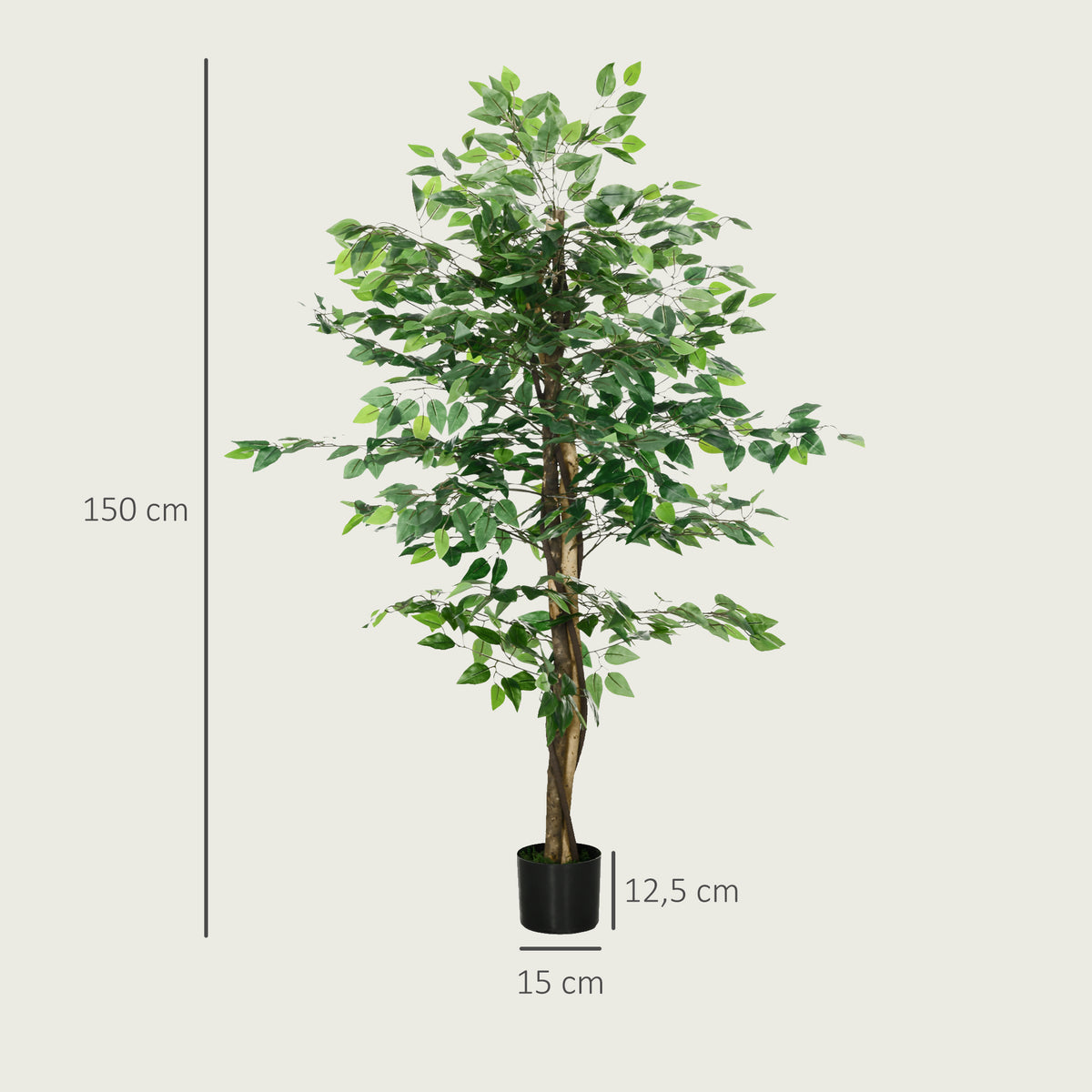 Plante artificielle ficus hauteur 1,50 m tronc branches liane lichen feuilles grand réalisme pot inclus vert