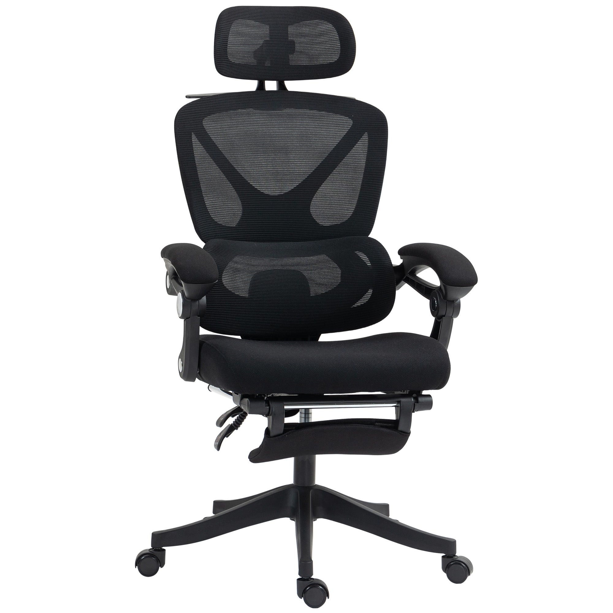 Ergonomische bureaustoel met verstelbare hoofdsteun, kantelbare bureaustoel van mesh, gesplitste rugleuning, zwart