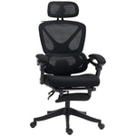 Chaise Bureau Ergonomique avec Appui-Tête Réglable, Fauteuil de Bureau Inclinable en Maille, Dossier Séparé, Noir