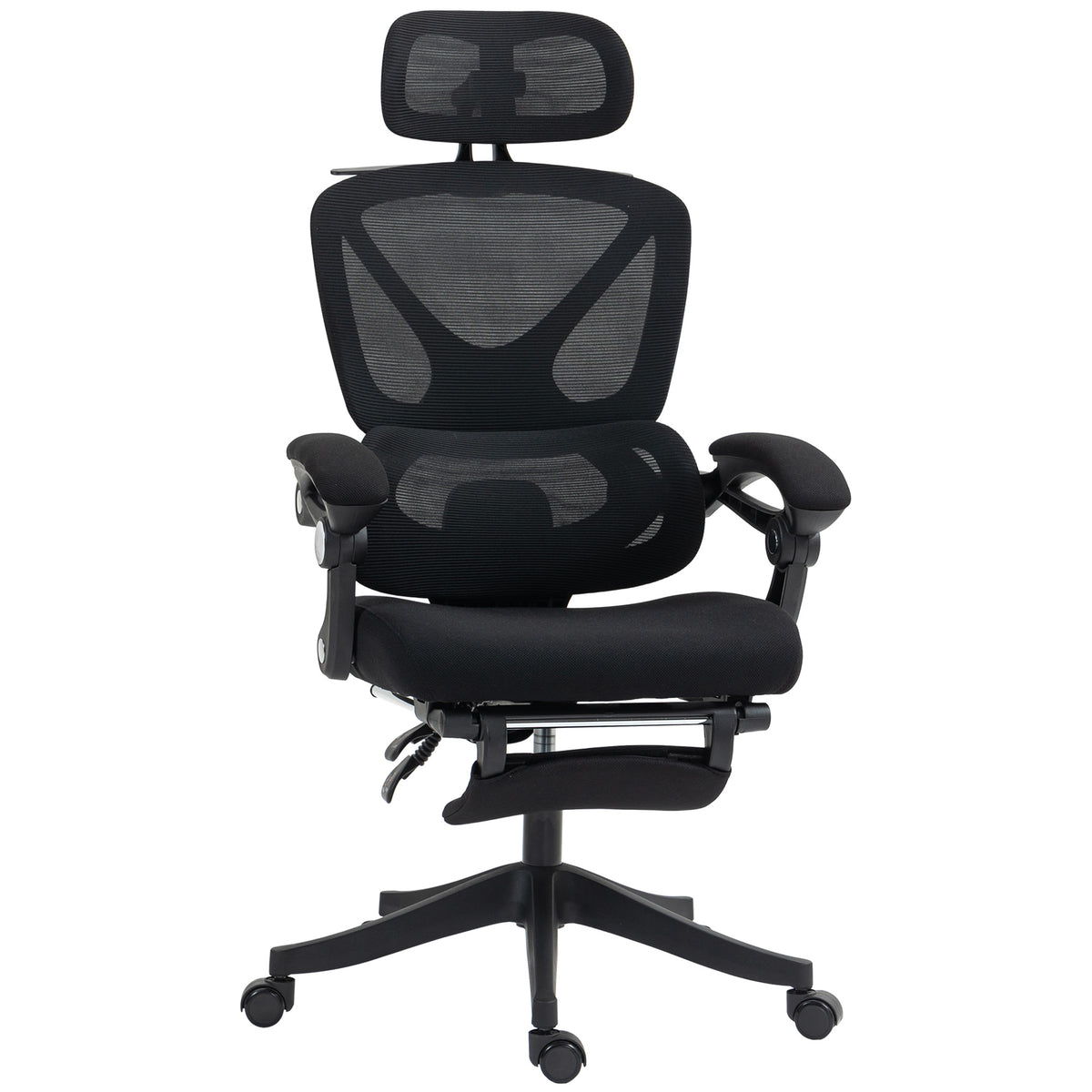 Chaise Bureau Ergonomique avec Appui-Tête Réglable, Fauteuil de Bureau Inclinable en Maille, Dossier Séparé, Noir