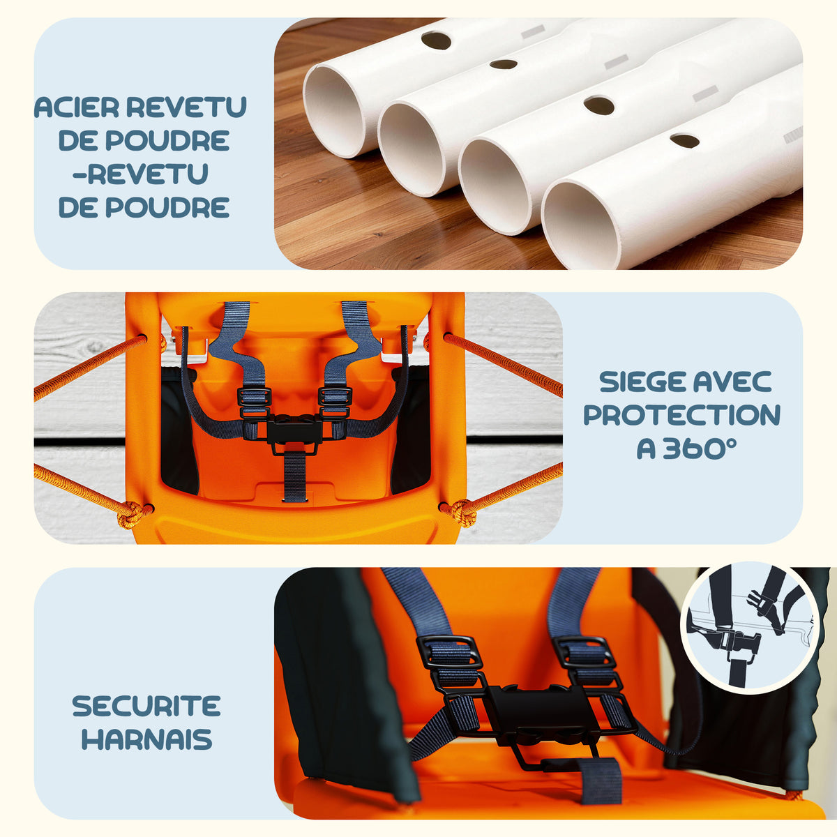 Balançoire portique pour enfants de 6 à 36 mois capacité de charge de 25 Kg en acier hauteur 122 cm orange