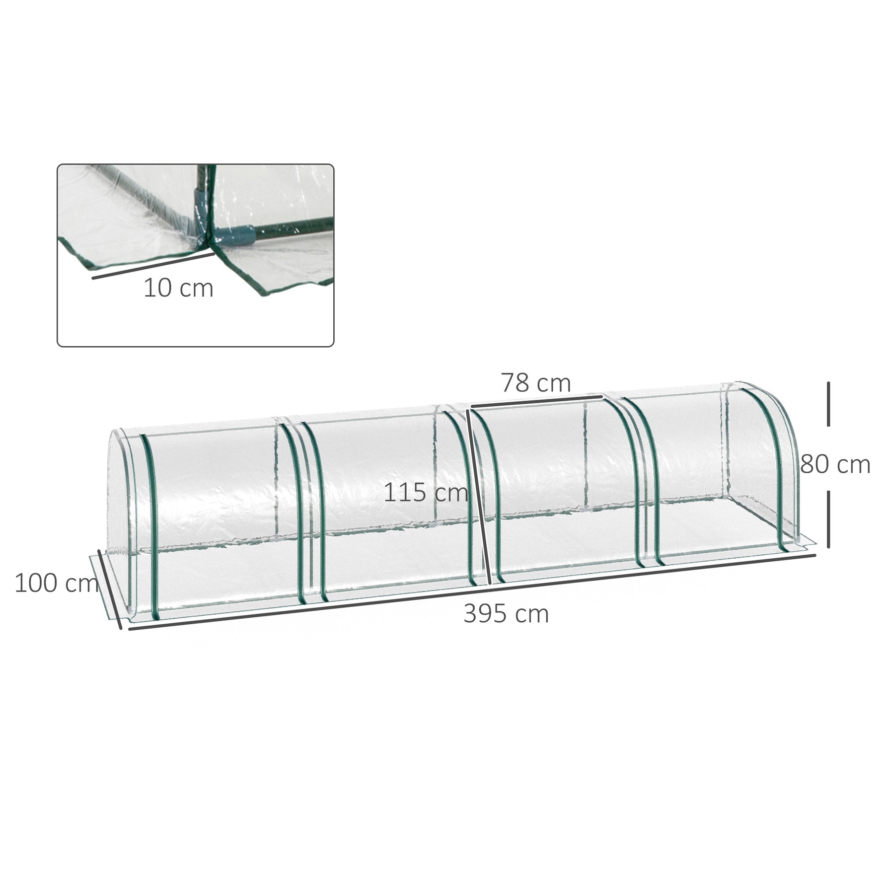 Mini Serre de Jardin Serre à tomates 4L x 1l x 0,80H m Acier PVC Anti-UV 4 fenêtres Zip enroulables Vert et Transparent