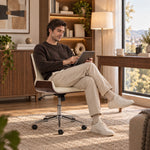 Chaise de Bureau Design Vintage, Hauteur Réglable, Pivotant 360°, Piètement Chromé, 53 x 60 x 86-96 cm, Crème