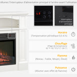 Cheminée électrique effet flammes LED luminosité réglable avec télécommande - 1800 W - 80,5 x 32,3 x 80,5 cm blanc-4