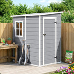 Tuinhuisje 1,54 m² voor gereedschap, afsluitbare deur, ventilatie en raam, afm. 122L x 149B x 192/177H cm, grijs