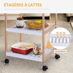 Chariot de service desserte de cuisine à roulettes 2 étagères + plateau amovible bois de pin MDF blanc