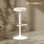 Lot de 2 tabourets de bar, chaises de bar pivotantes avec assise en hévéa, hauteur réglable et repose-pieds, blanc
