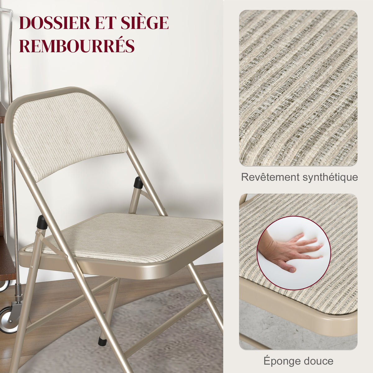 6er-Set Klappstühle, tragbare Esszimmerstühle, Stahlrahmen, Maße 45B x 46T x 78H cm, beige