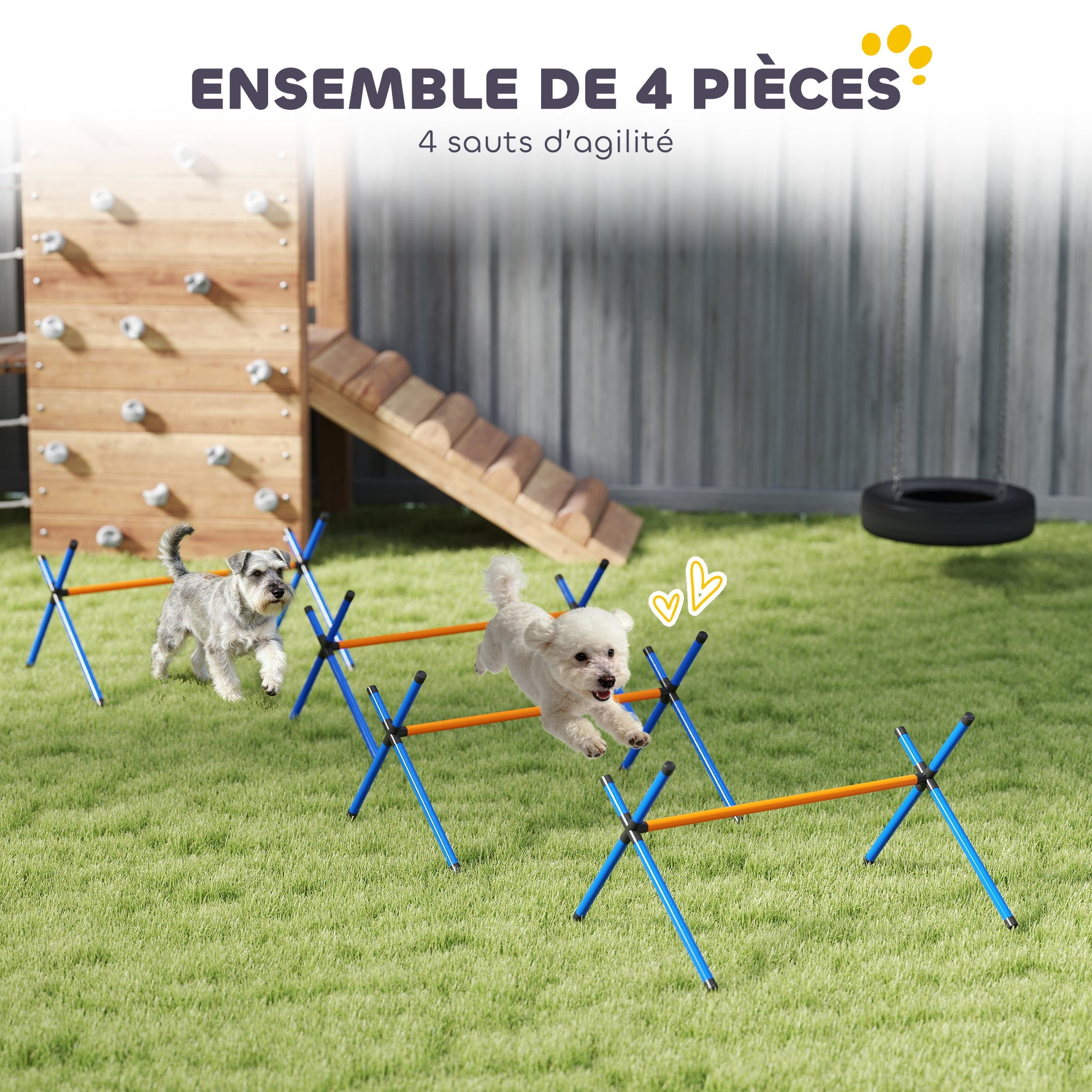Kit d'équipement d'agilité pour chien, kit d'agilité pour chien portable avec hauteur réglable, sac de transport, orange