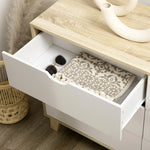 Commode 6 tiroirs style scandinave, meuble de rangement - dim. 120l x 40P x 76H cm, chêne et beige