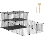Parc enclos modulable DIY, 2 niveaux, enclos pour petits animaux, hamsters, lapins, cochon d'inde, panneaux grillagés, 45 panneaux, 175 x 105 x 70 cm, noir