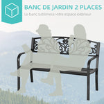 Banc de Jardin terrasse en Acier Fonte Noir 2 Places 127 x 60 x 87 cm Charge Max 240 Kg